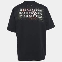 Pre Owned Maison Martin Margiela Black Printed Cotton Crew Neck T-Shirt XL