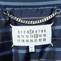 Pre Owned Maison Margiela Navy Blue Striped Satin Padded Overshirt L