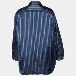 Pre Owned Maison Margiela Navy Blue Striped Satin Padded Overshirt L