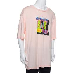 Pre Owned Maison Martin Margiela Baby Pink M Logo Print Cotton Oversized Distressed T-Shirt M