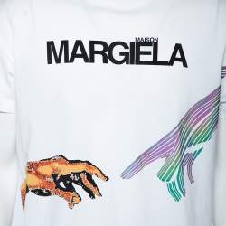Pre Owned Maison Martin Margiela White Logo Print Cotton Oversized Crew neck T-Shirt M
