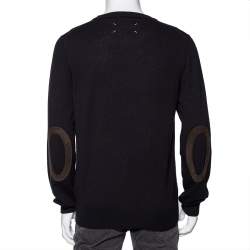 Pre Owned Maison Martin Margiela Black Wool Suede Patch Detailed Jumper L