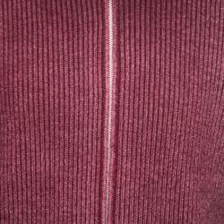 Pre Owned Maison Martin Margiela Burgundy Rib Knit Wool Zip Font Cardigan L