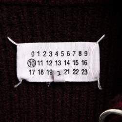 Pre Owned Maison Martin Margiela Burgundy Rib Knit Wool Zip Font Cardigan L