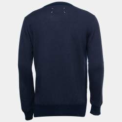Pre Owned Maison Martin Margiela Navy Blue Wool Crew Neck Sweater L