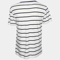 Pre Owned Maison Martin Margiela White Striped Cotton Knit Contrast Detail T-Shirt XL