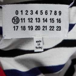 Pre Owned Maison Martin Margiela White Striped Cotton Knit Contrast Neck Detail T-Shirt XL