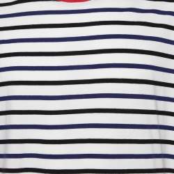 Pre Owned Maison Martin Margiela White Striped Cotton Knit Contrast Neck Detail T-Shirt XL