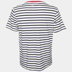 Pre Owned Maison Martin Margiela White Striped Cotton Knit Contrast Neck Detail T-Shirt XL