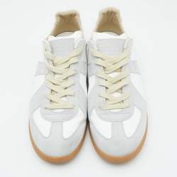 Pre Owned Maison Martin Margiela White/Grey Leather and Suede Replica Sneakers Size 47