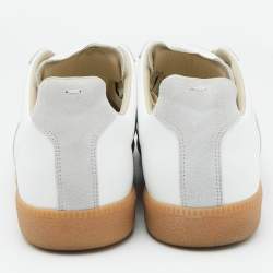 Pre Owned Maison Martin Margiela White/Grey Leather and Suede Replica Sneakers Size 47