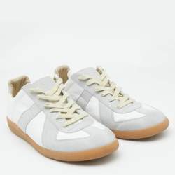 Pre Owned Maison Martin Margiela White/Grey Leather and Suede Replica Sneakers Size 47