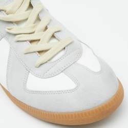 Pre Owned Maison Martin Margiela White/Grey Leather and Suede Replica Sneakers Size 47