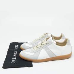 Pre Owned Maison Martin Margiela White/Grey Leather and Suede Replica Sneakers Size 47