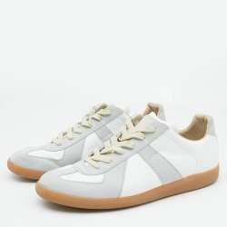 Pre Owned Maison Martin Margiela White/Grey Leather and Suede Replica Sneakers Size 47