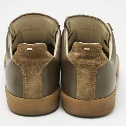 Pre Owned Maison Martin Margiela Dark Green Leather and Suede Tabi Low Top Sneakers Size 44