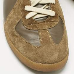 Pre Owned Maison Martin Margiela Dark Green Leather and Suede Tabi Low Top Sneakers Size 44