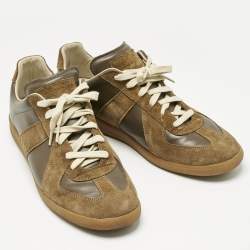 Pre Owned Maison Martin Margiela Dark Green Leather and Suede Tabi Low Top Sneakers Size 44