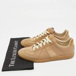 Pre Owned Maison Martin Margiela Beige Leather and Suede Replica Lace Up Sneakers Size 42.5