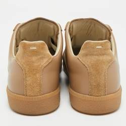 Pre Owned Maison Martin Margiela Beige Leather and Suede Replica Lace Up Sneakers Size 42.5
