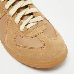Pre Owned Maison Martin Margiela Beige Leather and Suede Replica Lace Up Sneakers Size 42.5