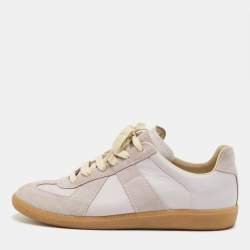 Pre Owned Maison Martin Margiela Purple Leather and Suede Replica Lace Up Sneakers Size 42