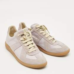 Pre Owned Maison Martin Margiela Purple Leather and Suede Replica Lace Up Sneakers Size 42