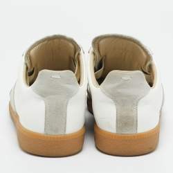 Pre Owned Maison Martin Margiela White/Grey Leather and Suede Replica Lace Up Sneakers Size 42
