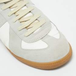 Pre Owned Maison Martin Margiela White/Grey Leather and Suede Replica Lace Up Sneakers Size 42