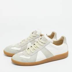 Pre Owned Maison Martin Margiela White/Grey Leather and Suede Replica Lace Up Sneakers Size 42