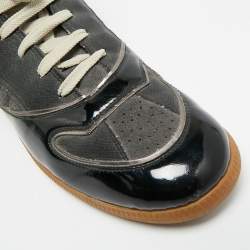 مملوكة مسبقًا حذاء رياضي ميزون مارتن مارجِلا جلد لامع وزمرد أسود عالي القمة مقاس 45