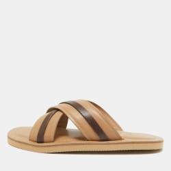 Malone Souliers Beige/Brown Leather Gabriel Slide Flats Size 40
