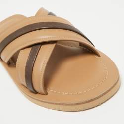 Malone Souliers Beige/Brown Leather Gabriel Slide Flats Size 40