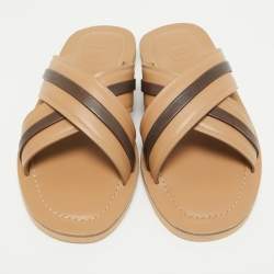 Malone Souliers Beige/Brown Leather Gabriel Slide Flats Size 40