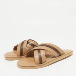 Malone Souliers Beige/Brown Leather Gabriel Slide Flats Size 40