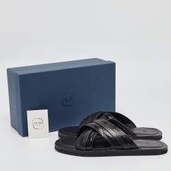 Malone Souliers Black Textured Leather Slides Size 43