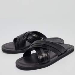 Malone Souliers Black Textured Leather Slides Size 43