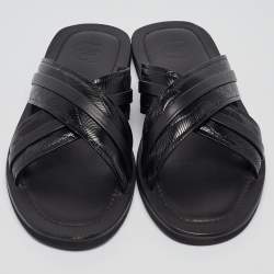Malone Souliers Black Textured Leather Slides Size 43