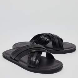 Malone Souliers Black Textured Leather Slides Size 43