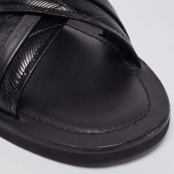 Malone Souliers Black Textured Leather Slides Size 43