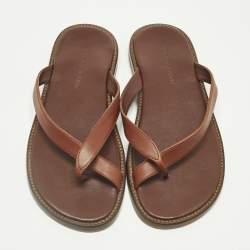 Pre Owned Manolo Blahnik Brown Leather Crisscross Flat Slide Size 41