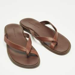 Pre Owned Manolo Blahnik Brown Leather Crisscross Flat Slide Size 41