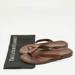 Pre Owned Manolo Blahnik Brown Leather Crisscross Flat Slide Size 41