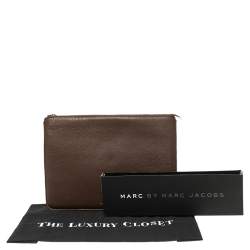 Marc by Marc Jacobs Brown Pebbled Leather Laptop Zip Case