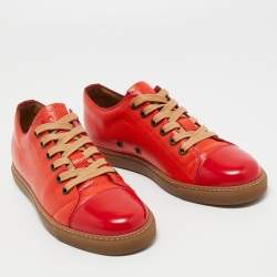 Marc Jacobs Red/Orange Lizard Embossed Leather and Leather Lace Up Sneakers Size 42