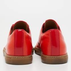 Marc Jacobs Red/Orange Lizard Embossed Leather and Leather Lace Up Sneakers Size 42