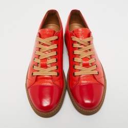 Marc Jacobs Red/Orange Lizard Embossed Leather and Leather Lace Up Sneakers Size 42