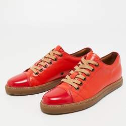 Marc Jacobs Red/Orange Lizard Embossed Leather and Leather Lace Up Sneakers Size 42