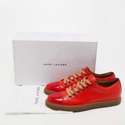 Marc Jacobs Red/Orange Lizard Embossed Leather and Leather Lace Up Sneakers Size 42