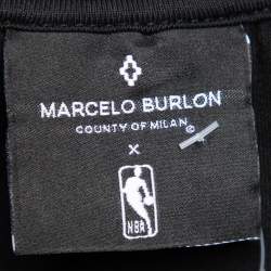 Pre Owned Marcelo Burlon Black Cotton NY Knicks Print Mesh Panel T Shirt S